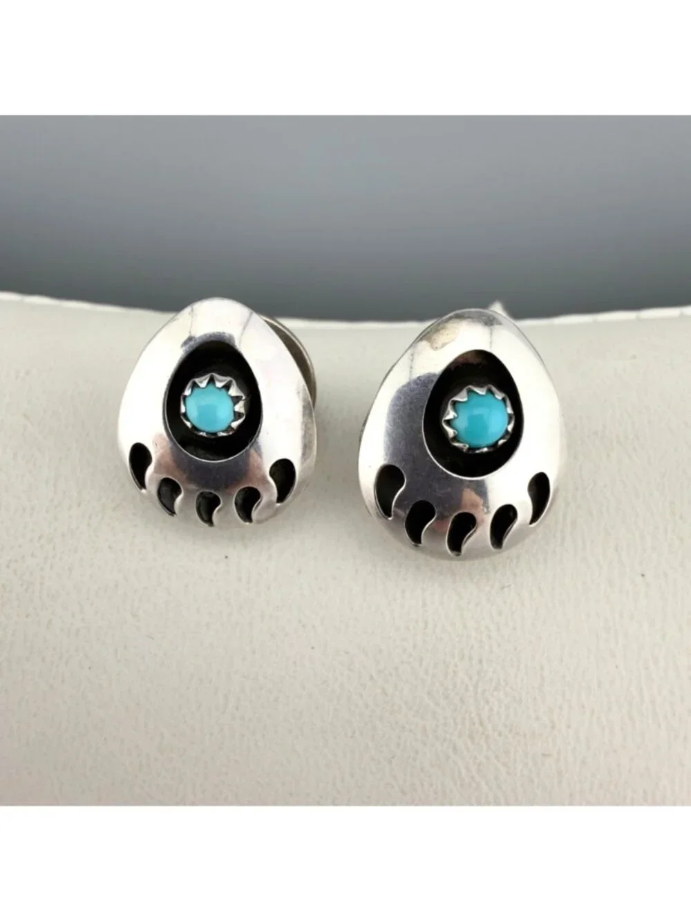 Vintage Tie Tack Pin Sterling Silver Turquoise Bear Paw 925 Set of 2 Southwest